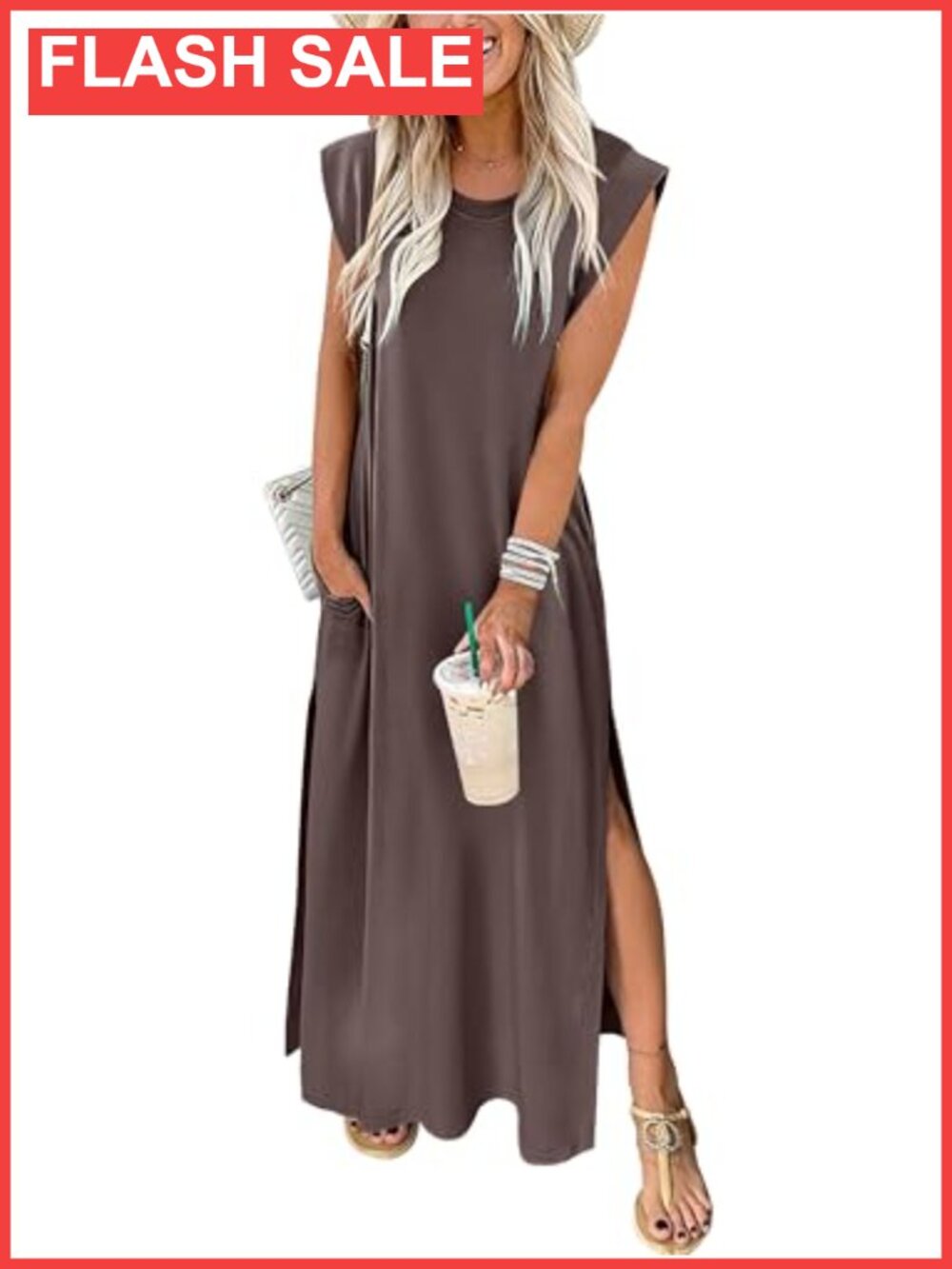 Womens Summer Maxi Dress Cap Sleeve Casual Sundress with Pockets